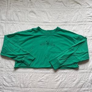 Y2k 0versized crop long sleeve t shirt playboy bunny logo graphic sz L green